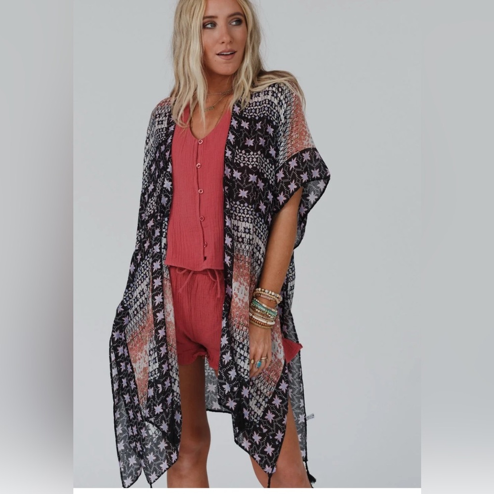 Three Bird Nest  In The Flowers Kimono in Rust